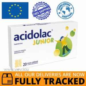 ACIDOLAC JUNIOR WHITE CHOCOLATE FLAVOR 20 MISIOTABLETS — MADE IN POLAND — FREE SHIPPING