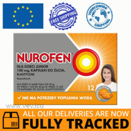 NUROFEN JUNIOR 100 MG, FOR CHILDREN OVER 7 YEARS OLD, ORANGE FLAVOR, 12 CHEWABLE CAPS — MADE IN GREAT BRITAIN — FREE SHIPPING