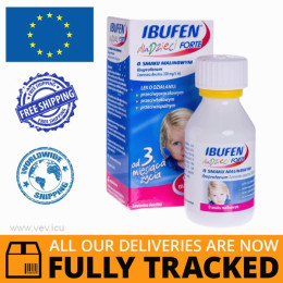 Ibufen Forte 200mg/5ml Suspension For Children Raspberry Flavor 100ml — Made in Poland by Polpharma — Free Delivery