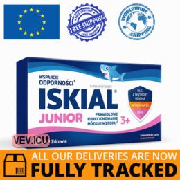 Iskial Junior, over 3 years old, lemon flavor, 30 chewable capsules — Made in Poland — Free Delivery