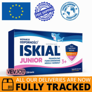 Iskial Junior, over 3 years old, lemon flavor, 30 chewable capsules — Made in Poland — Free Delivery