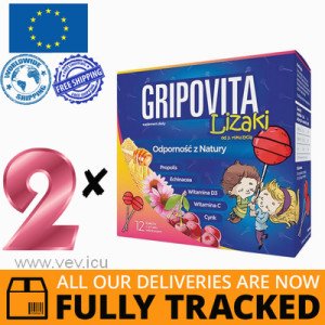 2 x GRIPOVITA LOLLIPOPS (CHERRY FLAVOR) 12 PCS. - MADE IN POLAND - FREE SHIPPING 