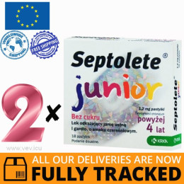 2 x SEPTOLETE JUNIOR 18 LOZENGES — MADE IN SLOVENIA — FREE SHIPPIN