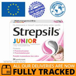 STREPSILS JUNIOR FOR SORE THROAT 24 LOZENGES — MADE IN GREAT BRITAIN — FREE SHIPPING