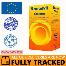 Sanosvit Calcium 114mg/5mg, syrup, banana flavor, 150ml — Made in Japan — Free Delivery