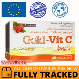 Olimp Gold-Vit C Junior, raspberry flavor, 15 sachets — Made in Poland — Free Delivery