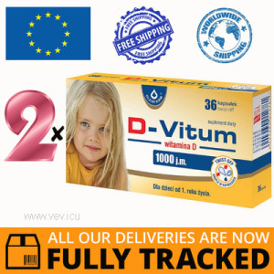 2 x D-VITUM 1000 IU, VITAMIN D FOR CHILDREN AFTER 1 YEAR, 36 CAPS - MADE IN POLAND - FREE SHIPPING 