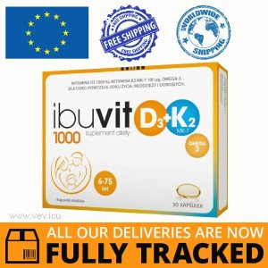 Ibuvit D3 1000 + K2 MK-7 Omega3, 30 capsules — Made in Poland by Polpharma — Free Delivery