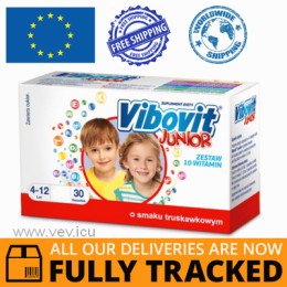 VIBOVIT JUNIOR WITH STRAWBERRY FLAVOR 30 SACHETS - MADE IN CZECH REPUBLIC - FREE SHIPPING