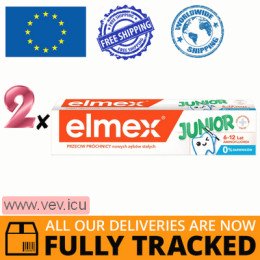 Elmex Junior toothpaste for children 6-12 years with amine fluoride, 2p x 75 ml — Made in Poland — Free Delivery