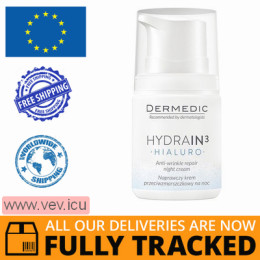 Dermedic Hydrain 3 Hialuro, repairing anti-wrinkle night cream for dehydrated and dry skin, 55 g — Made in Poland — Free Delivery  