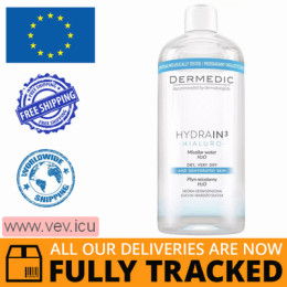 Dermedic Hydrain 3 Hialuro, H2O micellar water, dehydrated and dry skin, 500 ml — Made in Poland — Free Delivery  