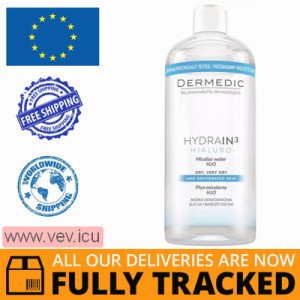 Dermedic Hydrain 3 Hialuro, H2O micellar water, dehydrated and dry skin, 500 ml — Made in Poland — Free Delivery  