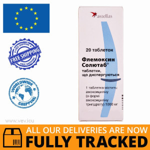 Flemoxin Solutab (Amoxicillin) 1000mg 20 tablets — Made in Netherlands — Free Delivery