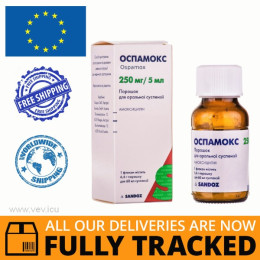 Ospamox (Amoxicillin) powder for oral suspension 250mg / 5ml 6.6g each for 60ml suspension — Made in Poland by Sandoz — Free Delivery