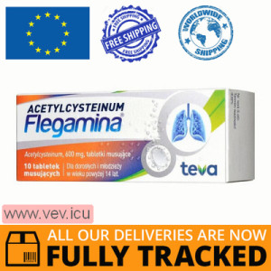 Acetylcysteinum Flegamina 600 mg, 10 effervescent tablets — Made in Poland by Teva — Free Delivery