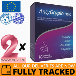 AntyGrypin Night 500 mg + 200 mg + 4 mg,  2p x 10 effervescent tablets — Made in Poland — Free Delivery