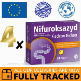 4 x NIFUROXAZIDE RICHTER 100MG 24 TABS — MADE IN HUNGARY — FREE SHIPPING 4 x NIFUROXAZIDE RICHTER 100MG 24 TABS — MADE IN HUNGARY — FREE SHIPPING