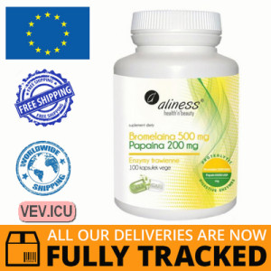 Aliness Bromelain 500mg, Papain 200mg, 100 capsules — Made in Poland — Free Delivery