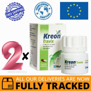 2 x KREON TRAVIX 50 CAPS — MADE IN POLAND — FREE SHIPPING