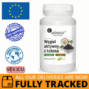 Aliness Coconut Activated Carbon 100 capsules — Made in Poland — Free Delivery