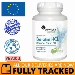Aliness Betaine HCL Pepsine 650/150, 100 capsules — Made in Poland — Free Delivery