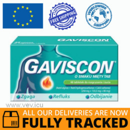 GAVISCON WITH MINT FLAVOR, 48 CHEWABLE TABLETS — MADE IN GREAT BRITAIN — FREE SHIPPING GAVISCON WITH MINT FLAVOR, 48 CHEWABLE TABLETS — MADE IN GREAT BRITAIN — FREE SHIPPING