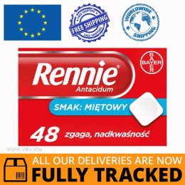 RENNIE ANTIACIDUM MINT FLAVOR 48 LOZENGES — MADE IN GERMANY — FREE SHIPPING
