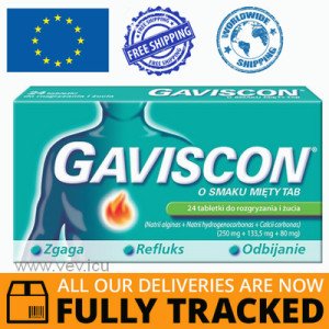 GAVISCON WITH MINT FLAVOR, 24 CHEWABLE TABLETS — MADE IN GREAT BRITAIN — FREE SHIPPING