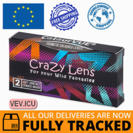 ColourVUE Crazy Glow Blue - zero lenses (2 lenses) DIA 14.00, BC 8.60, Power 0 — Made in USA — Free Delivery ColourVUE Crazy Glow Blue - zero lenses (2 lenses) DIA 14.00, BC 8.60, Power 0 — Made in USA — Free Delivery