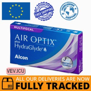 Air Optix plus HydraGlyde Multifocal (3 lenses) DIA 14.20, BC 8.60 — Made in USA — Free Delivery