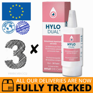 3 x HYLO-DUAL 10ML EYE DROPS - MADE IN GERMANY - FREE SHIPPING