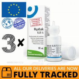 3 x HYABAK HYPOTONIC 0.15% EYE DROPS 10ML - MADE IN POLAND - FREE SHIPPING
