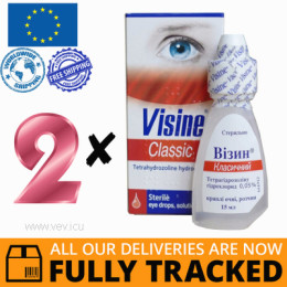 2 x VISINE (TETRYZOLINE) EYE DROPS 15ML - MADE IN BELGIUM - FREE SHIPPING 