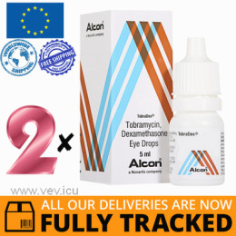 2 x TOBRADEX EYE DROPS 5ML — MADE IN BELGIUM — FREE SHIPPING