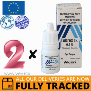 2 x TOBREX 2Х EYE DROPS 0,3% 5ML — MADE IN BELGIUM — FREE SHIPPING