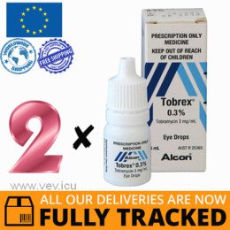 2 x TOBREX EYE DROPS 0,3% 5ML — MADE IN BELGIUM — FREE SHIPPING