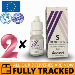 2 x BETOPTIC S  DROPS 0,25% 5ML — MADE IN BELGIUM — FREE SHIPPING