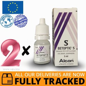 2 x BETOPTIC S  DROPS 0,25% 5ML — MADE IN BELGIUM — FREE SHIPPING