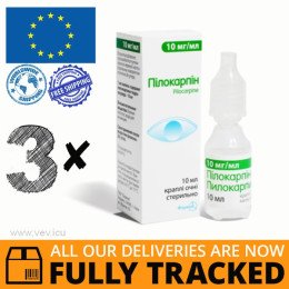 3 x PILOCARPINE EYE DROPS 1% 10 ml — MADE IN UKRAINE — FREE SHIPPING