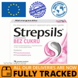 STREPSILS STRAWBERRY WITHOUT SUGAR FOR A SORE THROAT 24 LOZENGES — MADE IN GREAT BRITAIN — FREE SHIPPING