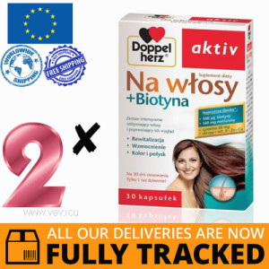 2 x DOPPELHERZ AKTIV FOR HAIR + BIOTIN 30 CAPS - MADE IN GERMANY - FREE SHIPPING