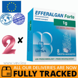 2 x EFFERALGAN FORTE 1G, 8 TABS - MADE IN POLAND - FREE SHIPPING 