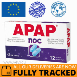 APAP 500MG + 25MG NIGHT PAIN RELIEVER 12 TABLETS - MADE IN POLAND - FREE SHIPPING