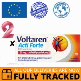 2 x VOLTAREN ACTI FORTE 25MG 20 TABS — MADE IN SWITZERLAND — FREE SHIPPING
