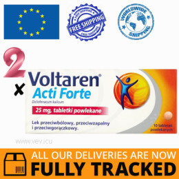 2 x VOLTAREN ACTI FORTE 25MG 10 TABS — MADE IN SWITZERLAND — FREE SHIPPING