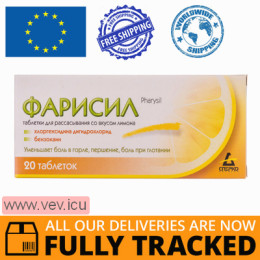 Pharysil, with lemon flavor, 20 lozenges — Made in Spain — Free Delivery