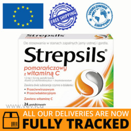STREPSILS ORANGE WITH VITAMIN C FOR A SORE THROAT 24 LOZENGES — MADE IN GREAT BRITAIN — FREE SHIPPING STREPSILS ORANGE WITH VITAMIN C FOR A SORE THROAT 24 LOZENGES — MADE IN GREAT BRITAIN — FREE SHIPPING