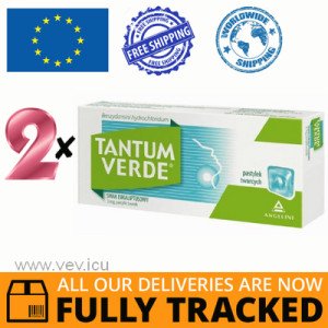 2 x TANTUM VERDE 3 MG, EUCALYPTUS FLAVOR, 30 LOZENGES — MADE IN ITALY — FREE SHIPPING