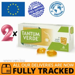 2 x TANTUM VERDE 3 MG, HONEY-ORANGE FLAVOR, 20 LOZENGES — MADE IN ITALY — FREE SHIPPING